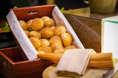 High angle view of bread in container on table