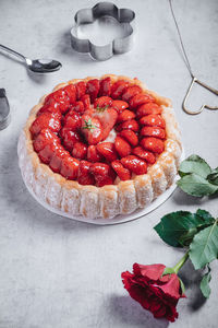 High angle view of dessert on table