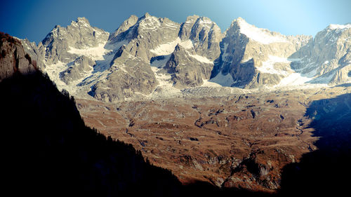 Panoramic view of snowcapped mountains against sky