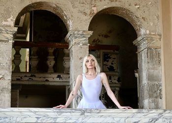 Woman sitting in a building