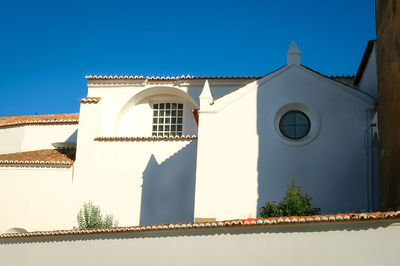 Low angle view of building against clear blue sky