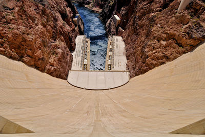 High angle view of hoover dam on sunny day