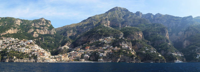 Panoramic view of positano and the amalfi coast from the sea