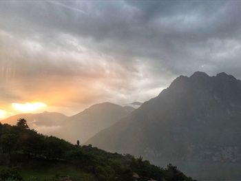 Scenic view of mountains against sky during sunset