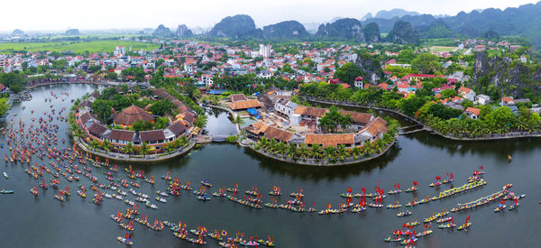 High angle view of buildings in city