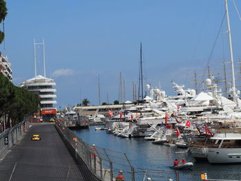 Boats moored in harbor