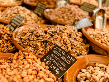 Close-up of nuts in market