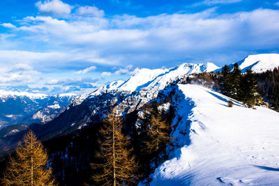 Scenic view of snowcapped mountains against sky