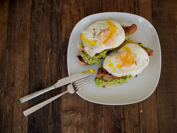 High angle view of breakfast on table