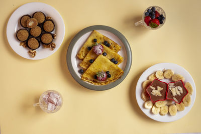 High angle view of breakfast on table