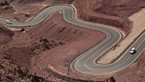 High angle view of vehicles on road