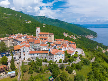 High angle view of townscape against sky