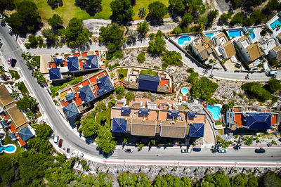 High angle view of buildings in city