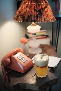 Close-up of drink served on table