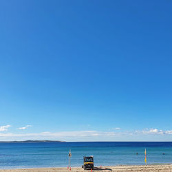 Scenic view of sea against clear blue sky