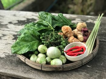 Vegetables in basket on table