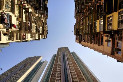 Low angle view of buildings against clear sky