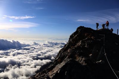 Panoramic view of people on mountain against sky