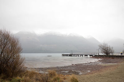 Scenic view of lake against sky during winter