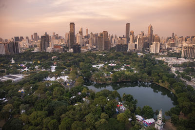 High angle view of buildings in city