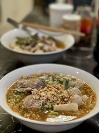 High angle view of food in bowl on table