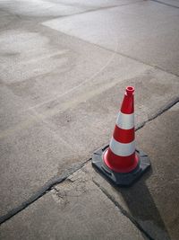 High angle view of traffic cone on road