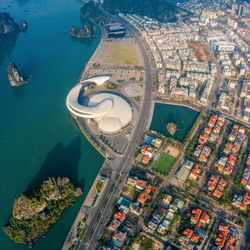 High angle view of buildings in city