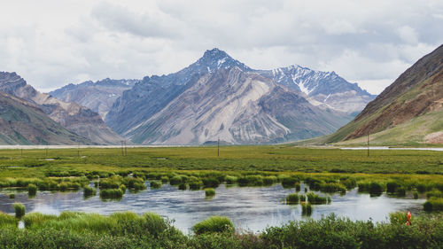 Scenic view of snowcapped mountains against sky