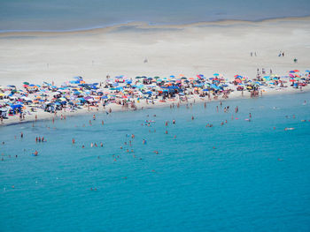 High angle view of people at beach