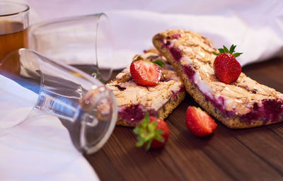 Close-up of strawberries in plate on table