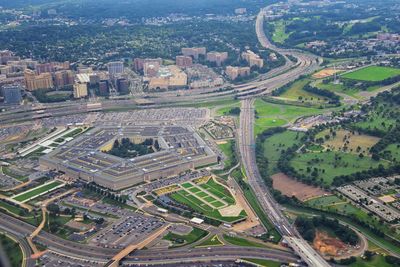 Aerial view  united states pentagon department of defense arlington, virginia, arlington cemetery 