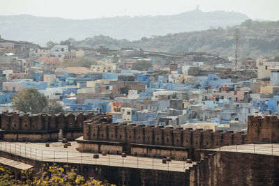 High angle view of buildings in city