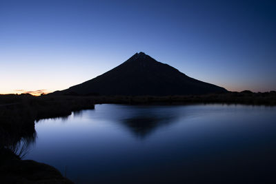 Scenic view of lake against clear blue sky