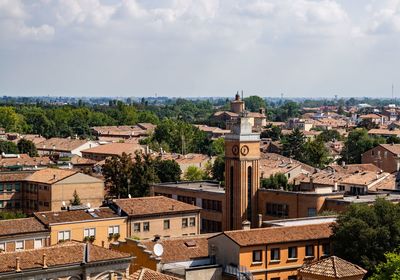 High angle view of townscape against sky