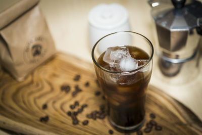 Close-up of beer in glass on table