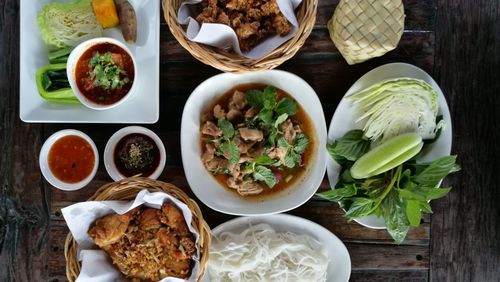 High angle view of food on table