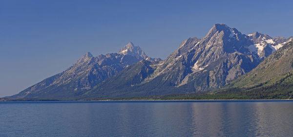 The grand tetons seen across jackson lake in grand teton national park in wyoming