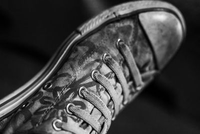 High angle view of shoe on metal