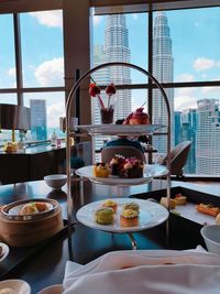 View of food served on table in restaurant