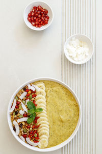 High angle view of breakfast on table