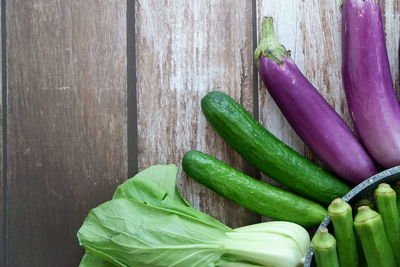 High angle view of vegetables on table