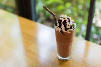 Close-up of ice cream on table