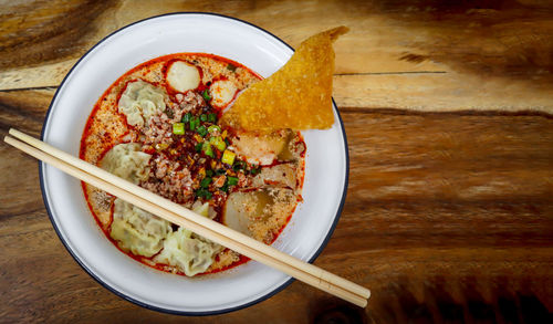 High angle view of meal served on table