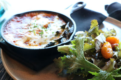 Close-up of food served in plate