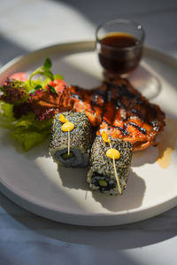 Close-up of food in plate on table