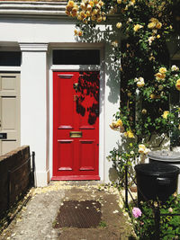 Red door of building