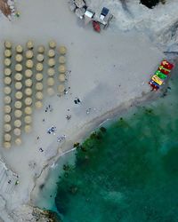 High angle view of boats in water