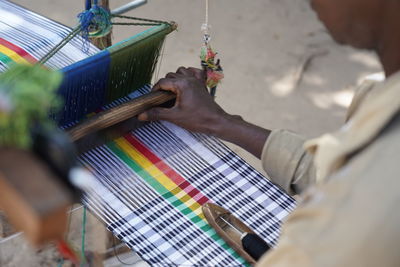 High angle view of man working outdoor