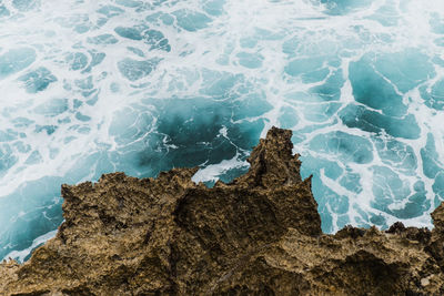 High angle view of rocks on beach