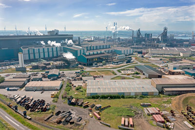 Aerial from heavy industry at ijmuiden in the netherlands